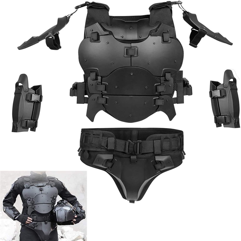 NW Airsoft Tactical Armor Set, Adjustable Tactical Molle Chest Protector, Adjustable Elbow Shoulder Guard Battle Belt, CS Role Playing Movie Costume, Bk