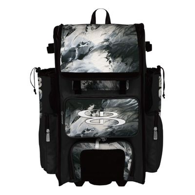 Boombah Superpack Hybrid Rolling Bat Bag - Glacier Bat Pack Black/White - Wheeled & Backpack Version
