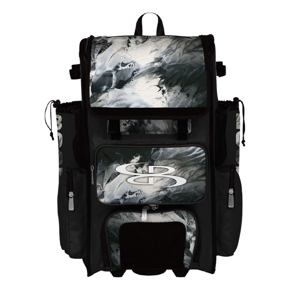 Boombah Superpack Hybrid Rolling Bat Bag - Glacier Bat Pack Black/White - Wheeled & Backpack Version