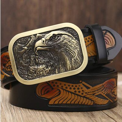 120cm Genuine Leather Belts Male Eagle Totem Copper Smooth Buckle Retro Belt Men Belt
