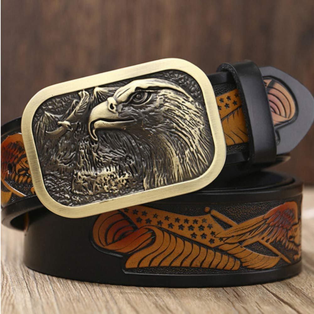 120cm Genuine Leather Belts Male Eagle Totem Copper Smooth Buckle Retro Belt Men Belt
