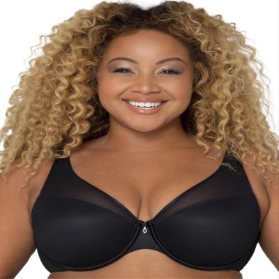 Curvy Couture Womens Sexy Sheer Mesh Plus Size Plunge T Shirt Bra, Black Hue, 34H