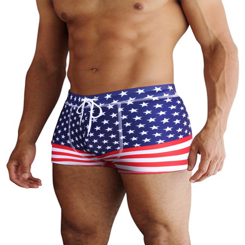 COOFANDY Men's Bathing Suit 3 inch Square Leg Swim Trunks Poly Training Suit Board Short American Flag XXL