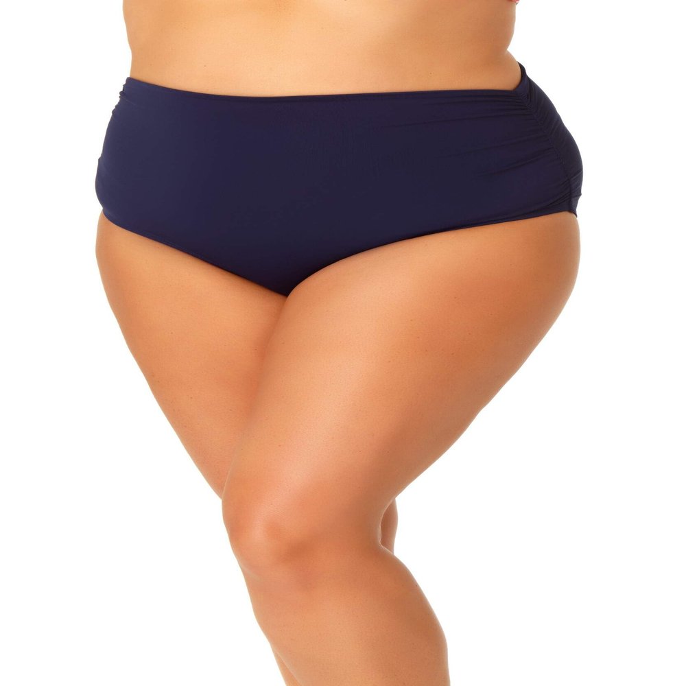 Anne Cole Plus Size High-Waist Shirred Bottoms Navy 22W