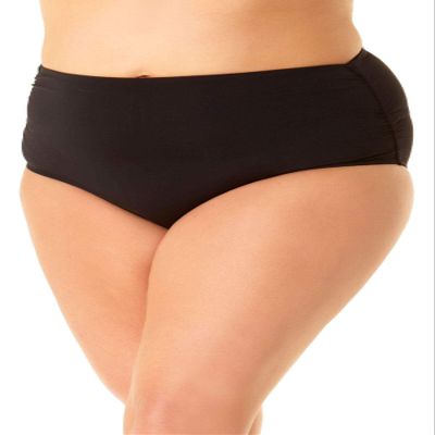 Anne Cole Plus Size High-Waist Shirred Bottoms Black 20W