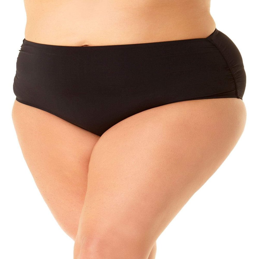 Anne Cole Plus Size High-Waist Shirred Bottoms Black 20W
