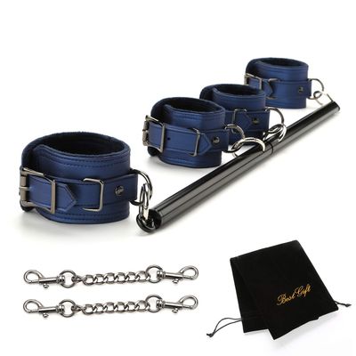 EXREIZST Expandable Black Spreader Bar with 4 Blue Leather Straps Adjustable Exercise Training Tools Set for Home Gyms