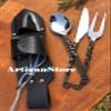 ARTIZANSTORE Hand Forged Cutlery Set | Medieval Eating Utensils with Leather Belt Pouch | Iron Flatware for Travel | Antique Style for LARP & Cosplay view 4