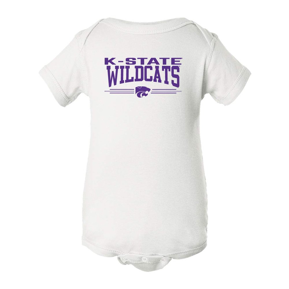 CornBorn K-State Baby Clothes - K-State Wildcats 3 Stripe Powercat - White - 12M