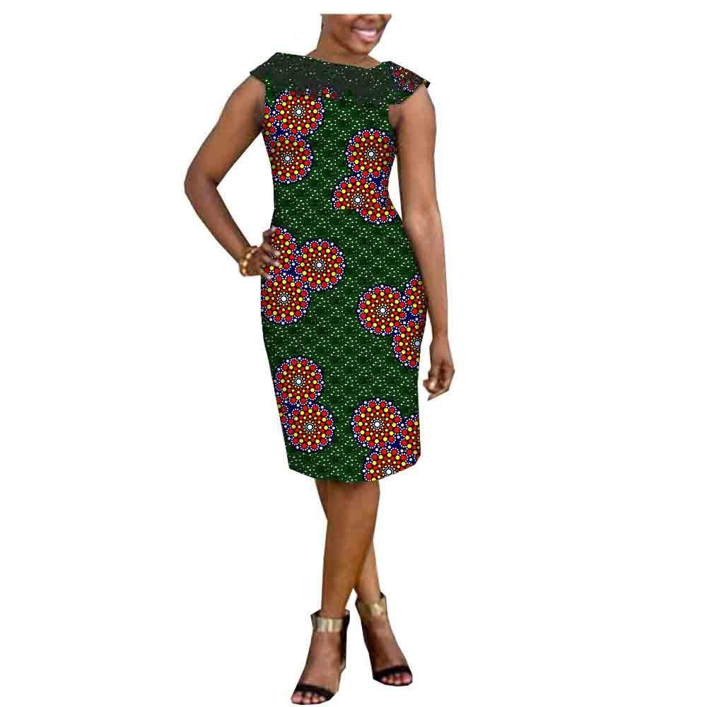 African Bodycon Dresses for Women Sleeveless Lace Tank Top Party Knee Dress Casual Ankara Print Wax 598 4X/US20