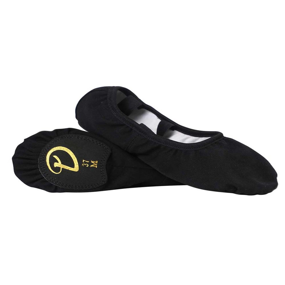 Daydance Canvas Black Ballet Shoes for Women, 4 Way Elastic Dance Slippers