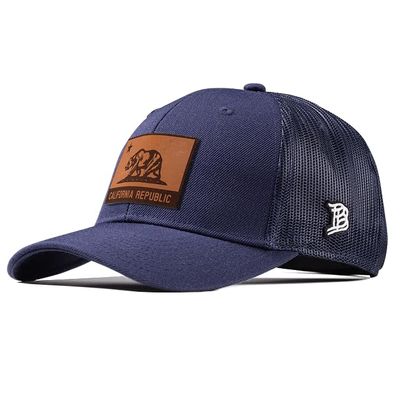 Branded Bills California 31 Tan Leather Heather Grey Curved Trucker, Lightweight, Comfortable Baseball Cap