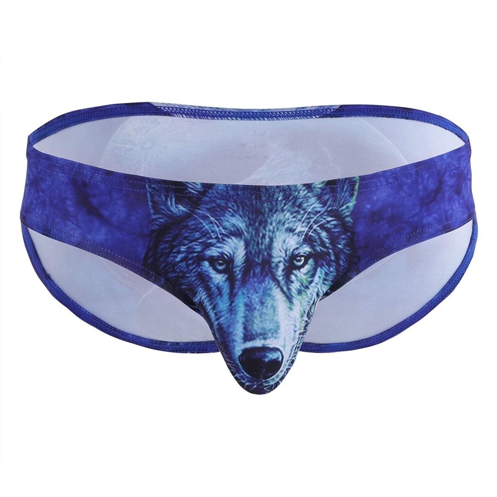 DINGGUANGHE-CUP Men's Thongs, Briefs Swimwear Mens Swimsuit Lingerie Swimming Suit Wolf/Leopard Bikini Underwear (Color : Blue, Size : X-Large)