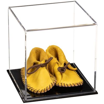 Better Display Cases Baby Shoes Clear Display Case - Small Cube Box with Black Base 5" x 5" x 5" (A081, V24)
