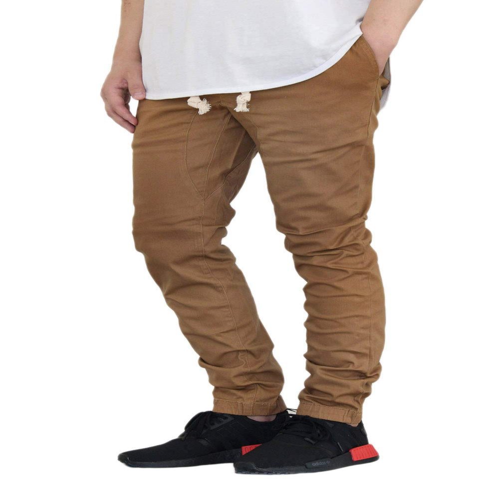 AIRNINE Men's Twill Cargo Jogger Pants (Wheat_AP876, Large)