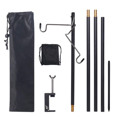HIKEMAN Folding Lantern Stand Pole Portable Lamp Stand Hook Collapasible Light Stand Holder for Camping Fishing Picnic BBQ Outdoor Activities (Black)
