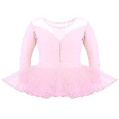 easyforever Big Girls Ballerina Dance Dress Set Gymnastics Clothes Long Sleeve Leotard with Mesh Young Ballet Skirt Pink 8