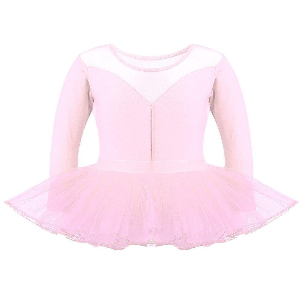 easyforever Big Girls Ballerina Dance Dress Set Gymnastics Clothes Long Sleeve Leotard with Mesh Young Ballet Skirt Pink 8