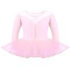 easyforever Big Girls Ballerina Dance Dress Set Gymnastics Clothes Long Sleeve Leotard with Mesh Young Ballet Skirt Pink 8 view 1