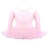 easyforever Big Girls Ballerina Dance Dress Set Gymnastics Clothes Long Sleeve Leotard with Mesh Young Ballet Skirt Pink 8 view 2