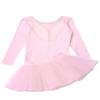 easyforever Big Girls Ballerina Dance Dress Set Gymnastics Clothes Long Sleeve Leotard with Mesh Young Ballet Skirt Pink 8 view 4