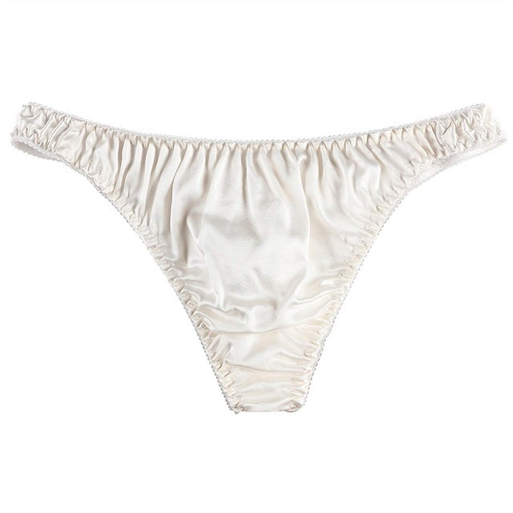 DINGGUANGHE-CUP Men's Thongs, Briefs Men's Briefs Low-Rise Thong Breathable Mulberry Silk Underwear Underpants (Color : White, Size : X-Large)
