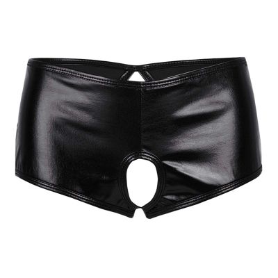DINGGUANGHE-CUP Men's Thongs, Briefs Women Underwear Lingerie Crotch Open Panties Faux Leather Brief Underpants (Color : Black, Size : Medium)