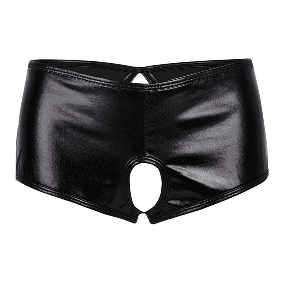 DINGGUANGHE-CUP Men's Thongs, Briefs Women Underwear Lingerie Crotch Open Panties Faux Leather Brief Underpants (Color : Black, Size : Medium)