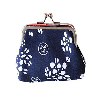 Adam Victor Creative Chinese/Japanese Vintage Retro Coin Purse- Mini Size, Blue Clasp Pouch Key Bags Money Bag/Wallet, Perfect Gifts for Girls Kids Purses Women Wallets Buckle Party Favors
