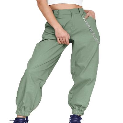 Andongnywell Ladies Solid Color Sport slaXYKs Harlan Pants Wide Legs Long Pants with Chain and poXYKets Trousers (Green,Medium)