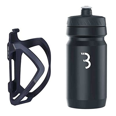BBB Cycling FlexCage and CompTank Bike Bottle Cage and Bottle Set BPA-Free Water Bottle Bike Bottle Holder Universal Fit 550ml I BBC-36C, Black/White
