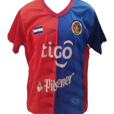 Camisa Roja y Azul de Fas de El Salvador La Camisa de Tu equipo de Futbol favorito del Pais Donde Tu Naciste, santaneco de Corazon (X-Large)