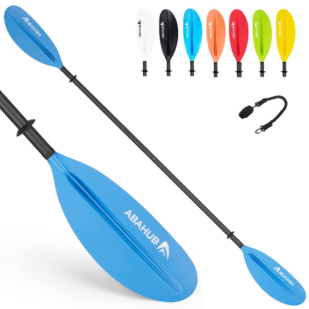 Abahub 1 x Carbon Kayak Paddles, 90.5 Inches Kayaking Oars for Boating, Canoeing with Extra Paddle Leash, Carbon Fiber Shaft Blue Plastic Blades