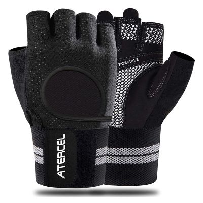 ATERCEL Weight Lifting Gloves Breathable Workout Gloves with Wrist Support for Gym, Exercise, Pull Ups, Super Lightweight for Men and Women, Full Palm Protection, Black, L