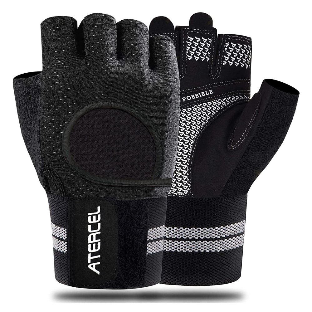 ATERCEL Weight Lifting Gloves Breathable Workout Gloves with Wrist Support for Gym, Exercise, Pull Ups, Super Lightweight for Men and Women, Full Palm Protection, Black, L