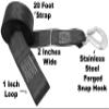 CustomTieDowns 2 Inch Boat/Winch Strap. 1 Inch Flat Sewn Loop On One End. Stainless Steel Forged Snap Hook On Opposite End. Strap Length 16 or 20 Ft. Black Polyester Seatbelt Webbing. (20 Feet) view 2