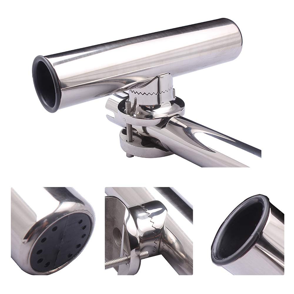 2PCS Tournament Style Fishing Rod Holders, Stainless Steel Fishing Rod Holder Clamp-on 1 1/4" to 2" Rails for Boat, Side Mount Rod Holder for Marine Yacht Boat Truck RV