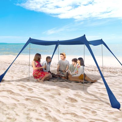 BOTINDO Family Beach Tent Canopy Sun Shade, Pop Up Grande Beach Tent Sun Shelter Stability 4 Poles with Portable Carry Bag Outdoor Shade for Fishing Backyard Camping