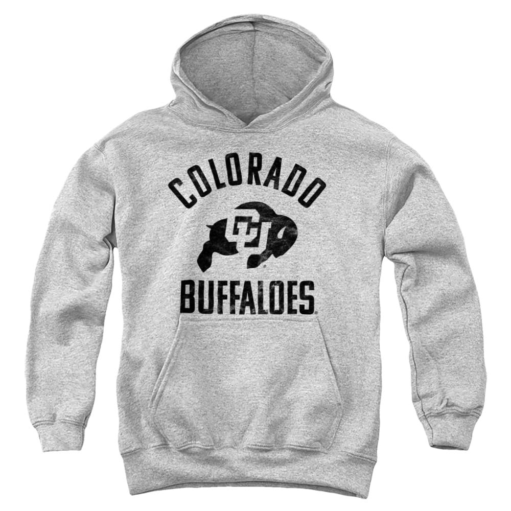University of Colorado Official One Color Buffaloes Logo Unisex Youth Pull-Over Hoodie, Athletic Heather, Small