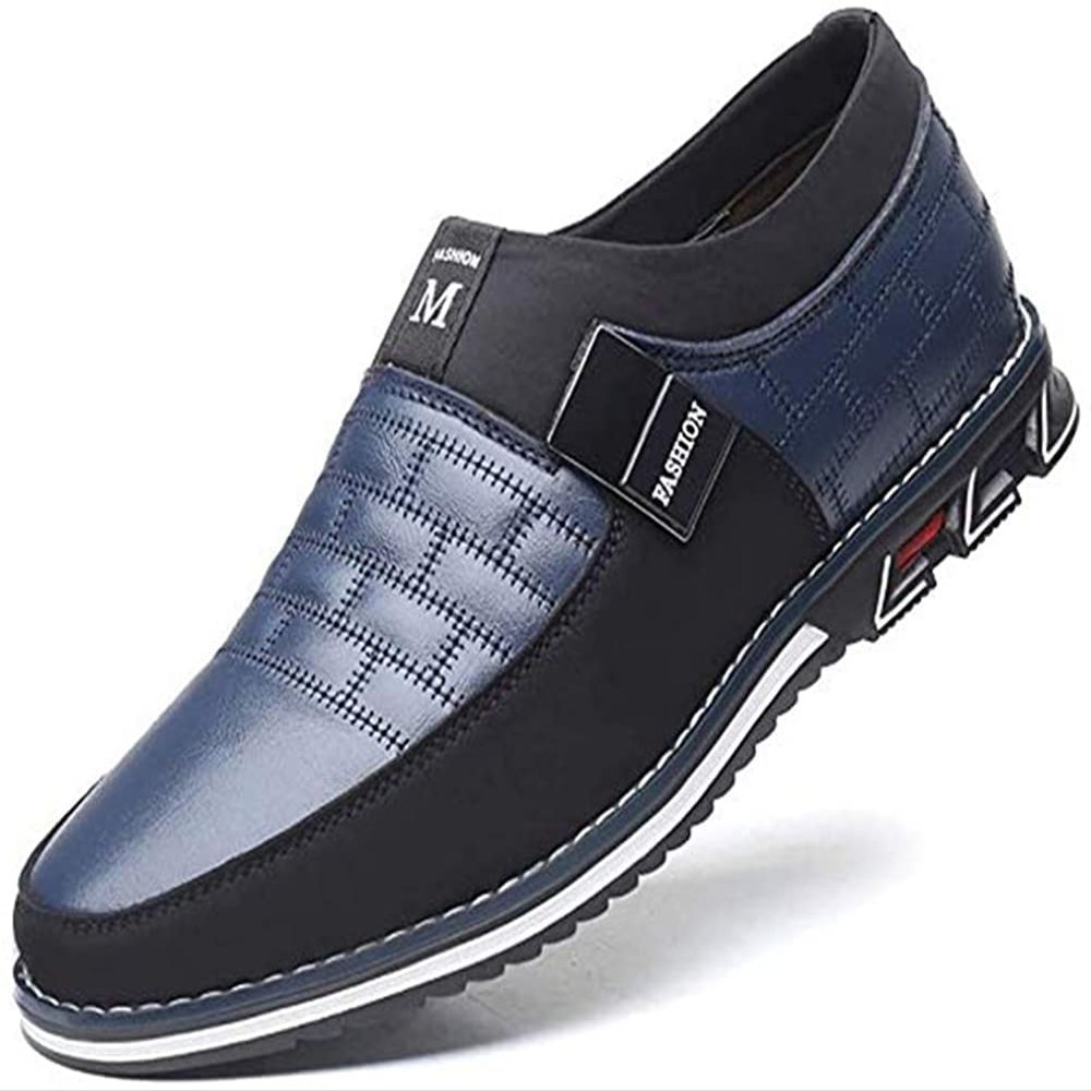 Asifn Men Casual Shoes Leather Slip On Moccasins Hiking Dress Sneakers Casuales Penny Loafers Comfort Driving Fashion 7.5 Blue
