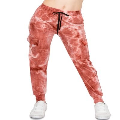 ALWAYS Women's Ribbed Tie Dye Cargo Jogger Pants - Rib Knit Active Track Lounge Sweatpants with Pockets Brown 3XL