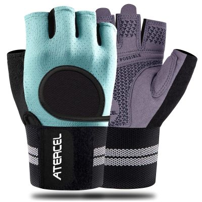 ATERCEL Weight Lifting Gloves Breathable Workout Gloves with Wrist Support for Gym, Exercise, Pull ups, Super Lightweight for Mens and Women, Full Palm Protection (Aqua, S)