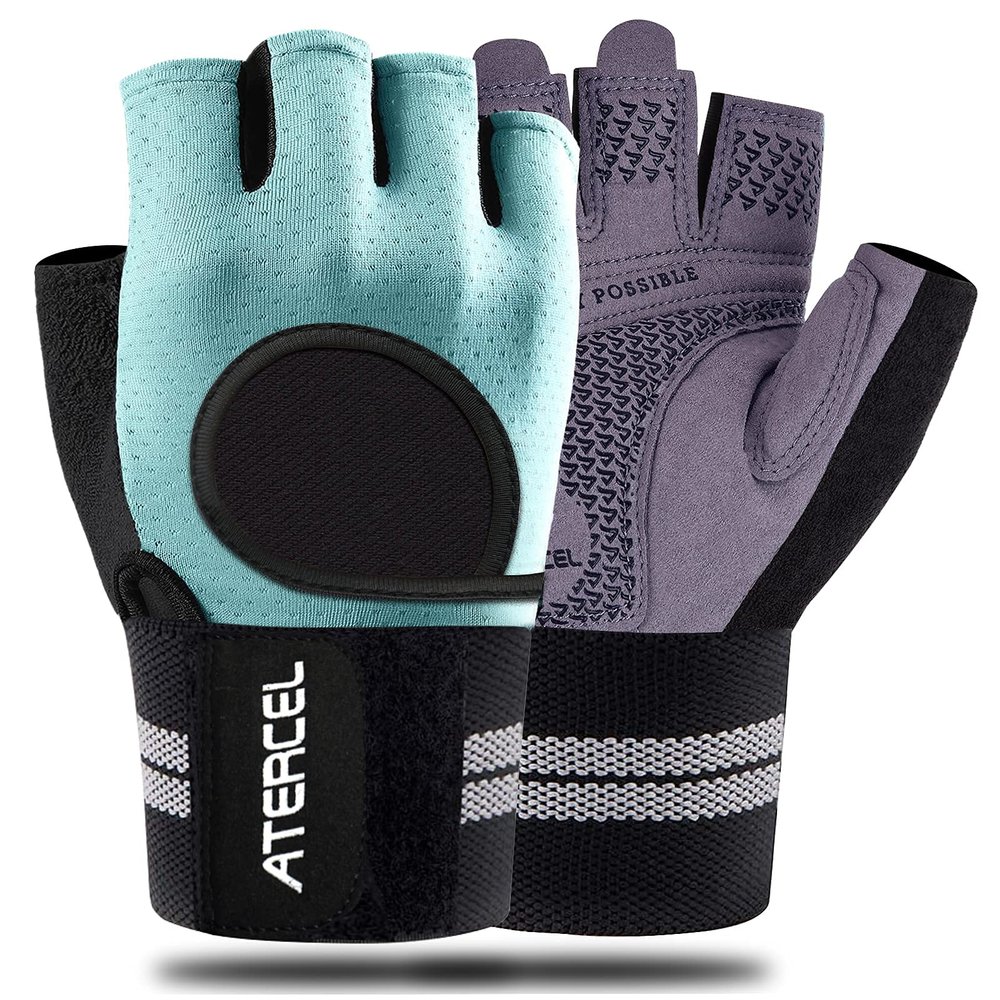 ATERCEL Weight Lifting Gloves Breathable Workout Gloves with Wrist Support for Gym, Exercise, Pull ups, Super Lightweight for Mens and Women, Full Palm Protection (Aqua, S)