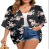 FINOCEANS Women's Kimono Beach Cover Ups Cardigan V Neck Half Sleeve Boho Sheer Chiffon Tops XXX-Large Black view 1
