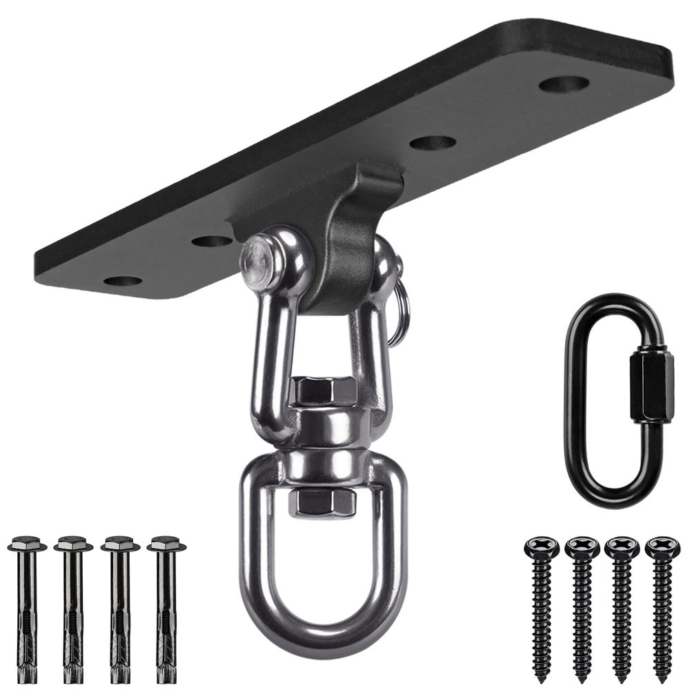 Dolibest Heavy Bag Hanger, Wall Ceiling Mount Hook 360 Rotation Wood Beam Holder Body Weight Strength Training Systems, Wood Beam Holder with Spring and 1 Carabiner, 5Wood Screws for Wooden Sets