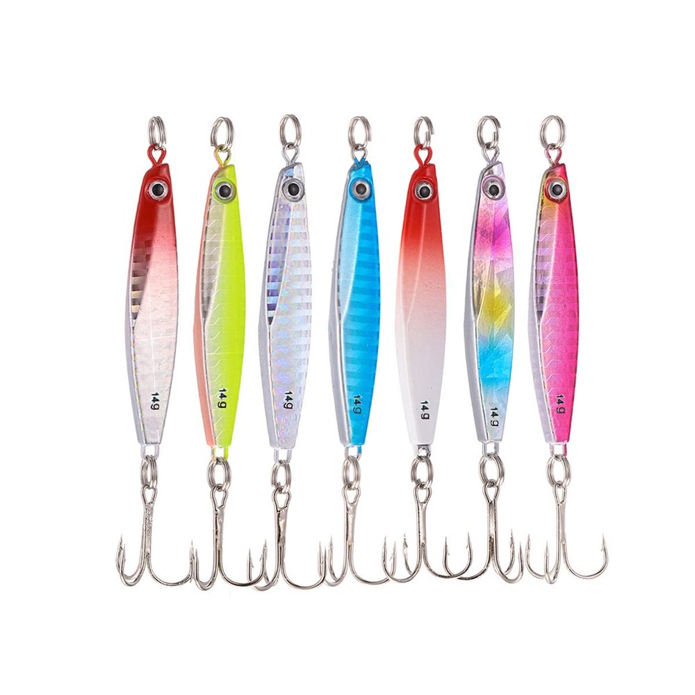 TUXIBIN 1 Set 7pcs Spoon Fishing Lures Metal Slice Spoon Treble Hooks for Trout Bass Walleyes Spinner Baits 14g