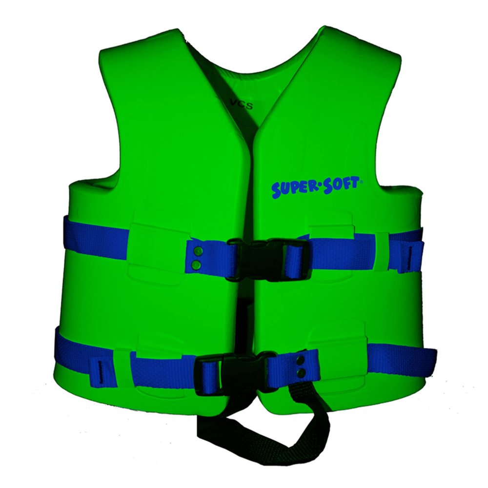 TRC Recreation Super Soft Child Size X Small Life Jacket USCG Approved Vinyl Coated Foam Swim Vest for Kids Swimming Pool and Beach Gear, Fierce Green