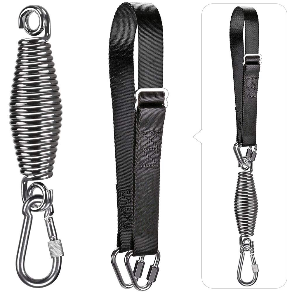 Dolibest Punching Bag Hangers Strap,Heavy Bag Hanger Strap with Spring and Carabiner for Home Gym Training Workout Fitness Conditioning Pull Ups and Dips Exercises Equipment Black