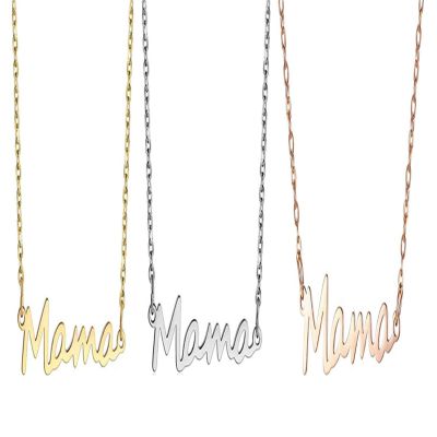 3Pcs Stainless Steel Mama Mom Mother Letter Pendant Necklace 14K Gold Silver Plated Polished Link Chain Choker Necklace for Women Mother's Day Thanksgiving Statement Jewelry Gift-A 3colors
