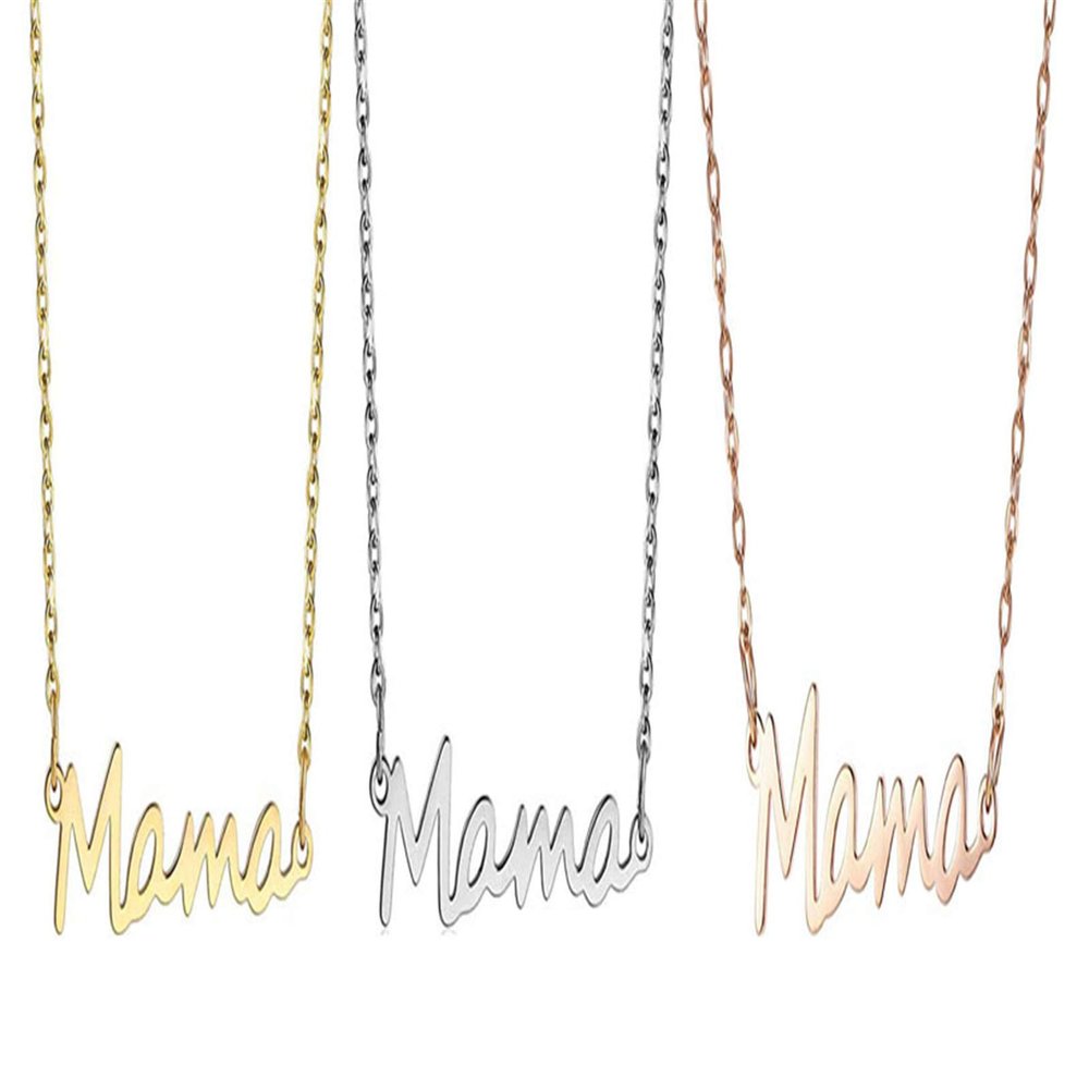 3Pcs Stainless Steel Mama Mom Mother Letter Pendant Necklace 14K Gold Silver Plated Polished Link Chain Choker Necklace for Women Mother's Day Thanksgiving Statement Jewelry Gift-A 3colors